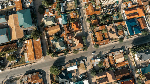 High angle view of buildings in city