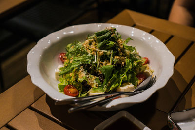 High angle view of meal served in plate