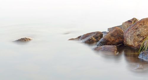 High angle view of rocks at sea shore