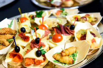 Close-up of served food on table