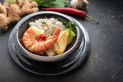 High angle view of food on table