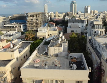 High angle view of buildings in city