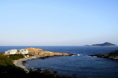 Scenic view of sea against clear sky