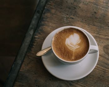 High angle view of coffee on table