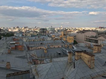 High angle view of city against sky