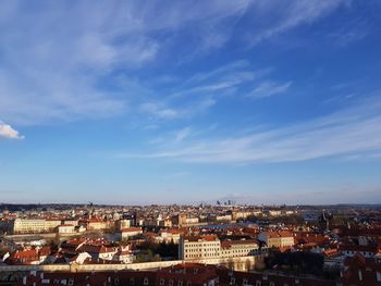 High angle shot of townscape against sky