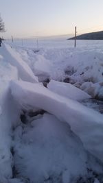 Snow covered landscape against sky