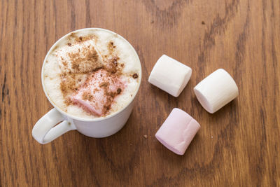 High angle view of breakfast on table