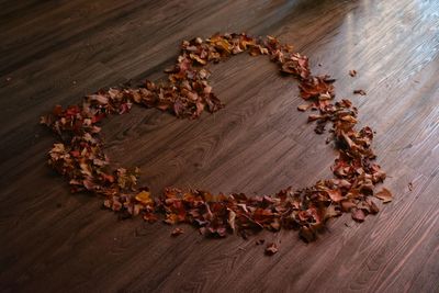 High angle view of heart shape on table