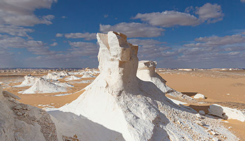 Panoramic view of snowcapped landscape against sky