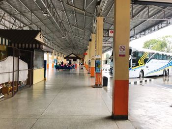 View of railroad station platform in building