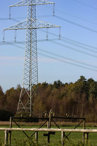 Electricity pylon against clear sky