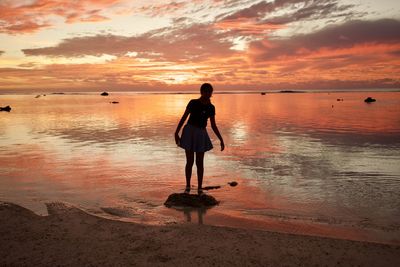 Full length of man standing on beach during sunset