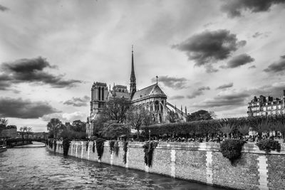 Cathedral notre dame in paris before destroying by great fire. black and white