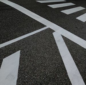 High angle view of zebra crossing on road