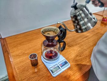 High angle view of coffee on table