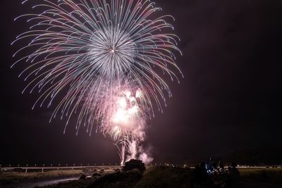 Low angle view of firework display at night