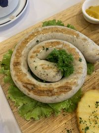 High angle view of food in plate on table