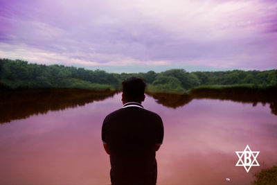 Rear view of silhouette man standing against sky