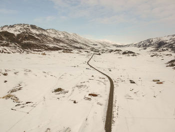 Scenic view of snow covered mountains against sky