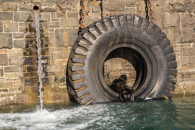 Water flowing through wheel