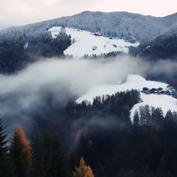 Scenic view of snow covered mountains against sky