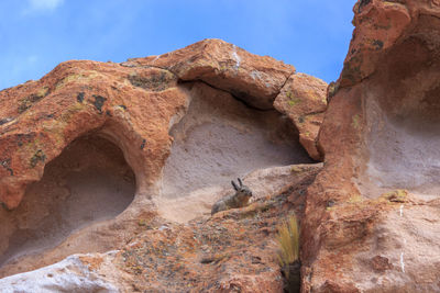 Low angle view of rock formation against sky