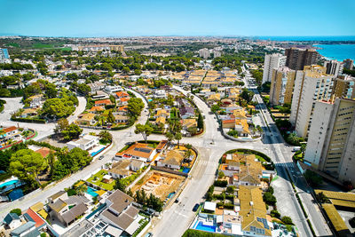 High angle view of cityscape against sky