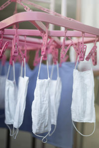 Close-up of clothes drying on clothesline