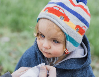 High angle view of cute baby girl