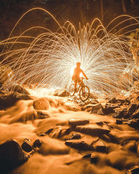 Firework display at night