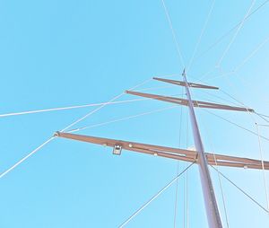 Low angle view of power lines against clear blue sky