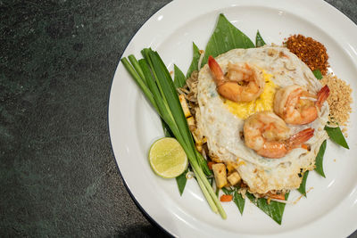 High angle view of breakfast served in plate