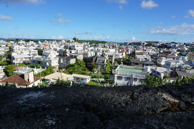 High angle view of townscape against sky