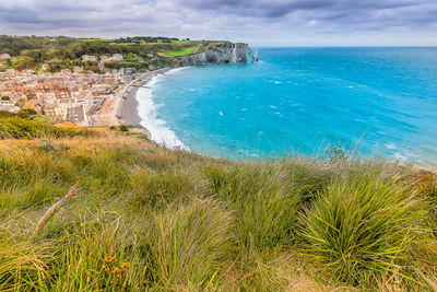 Scenic view of etretat bay in normandy in france