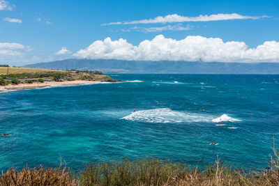 Scenic view of sea against cloudy sky