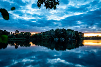 Scenic view of lake against sky during sunset