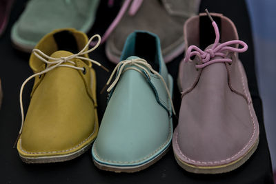 Close-up of shoes on table