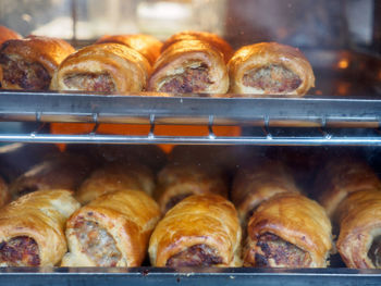 Close-up of sausages for sale in store