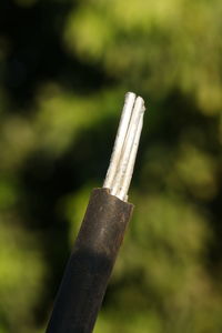 Close-up of metallic structure on wood