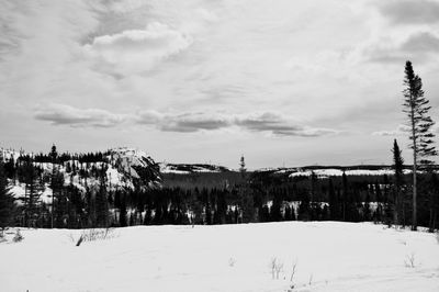 Snow covered landscape against the sky