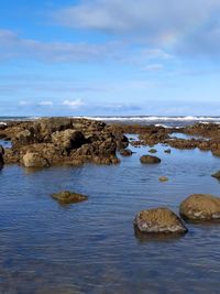 Rocks in sea against sky