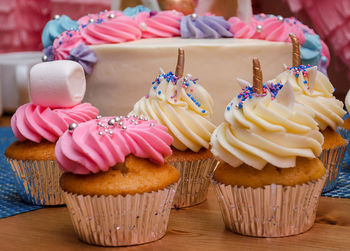 Close-up of cupcakes on table