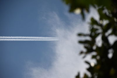 Low angle view of airplane flying against sky