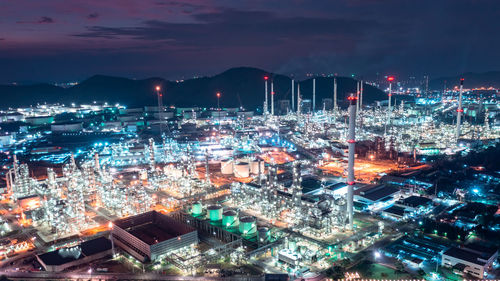 Aerial view of factory zone oil and gas industry - refinery stores tank and petrochemical plant 