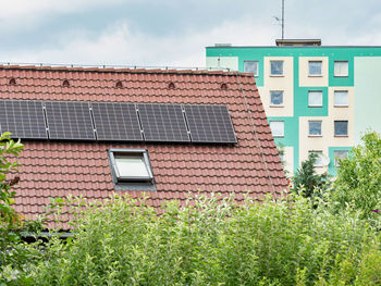 Renewable energy from sun. modern house with solar panels on the roof