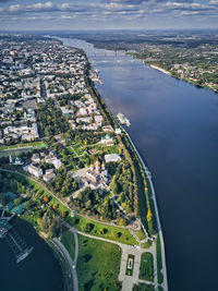 High angle view of buildings in city