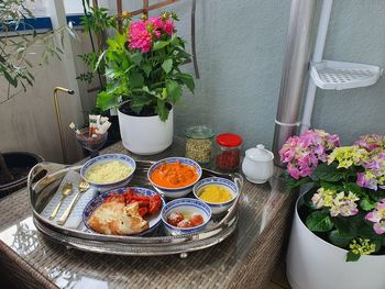 High angle view of potted plant on table