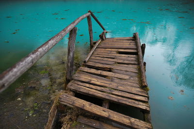 High angle view of pier over lake