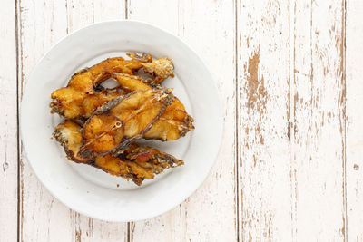 Directly above shot of food in plate on table
